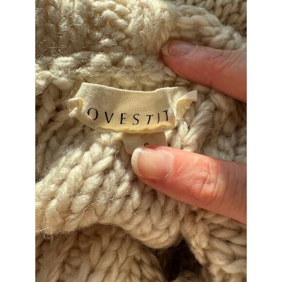 Lovestitch Tan Chunky Cable Knit Turtleneck Oversized Cropped Sweater S - Picture 9 of 11